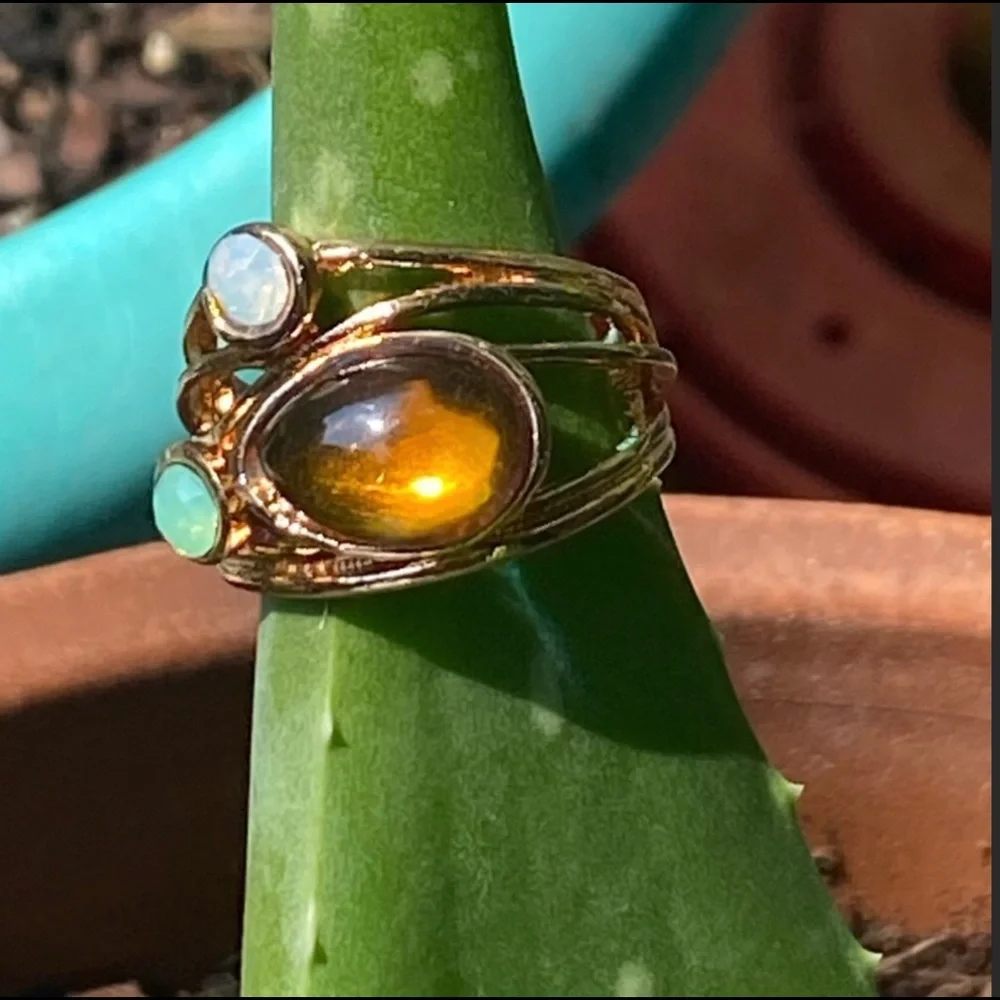 Bohemian BOHO Ring 18K Gold Filled Amber Changing Stone - Picture 2 of 6